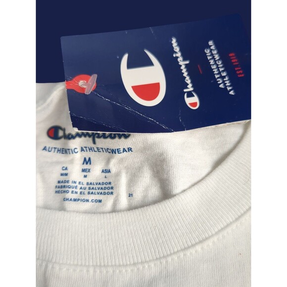 Champion Mens Medium 38-40  Royal White Script Logo Classic Jersey  T-Shirt  NWT - Picture 6 of 8